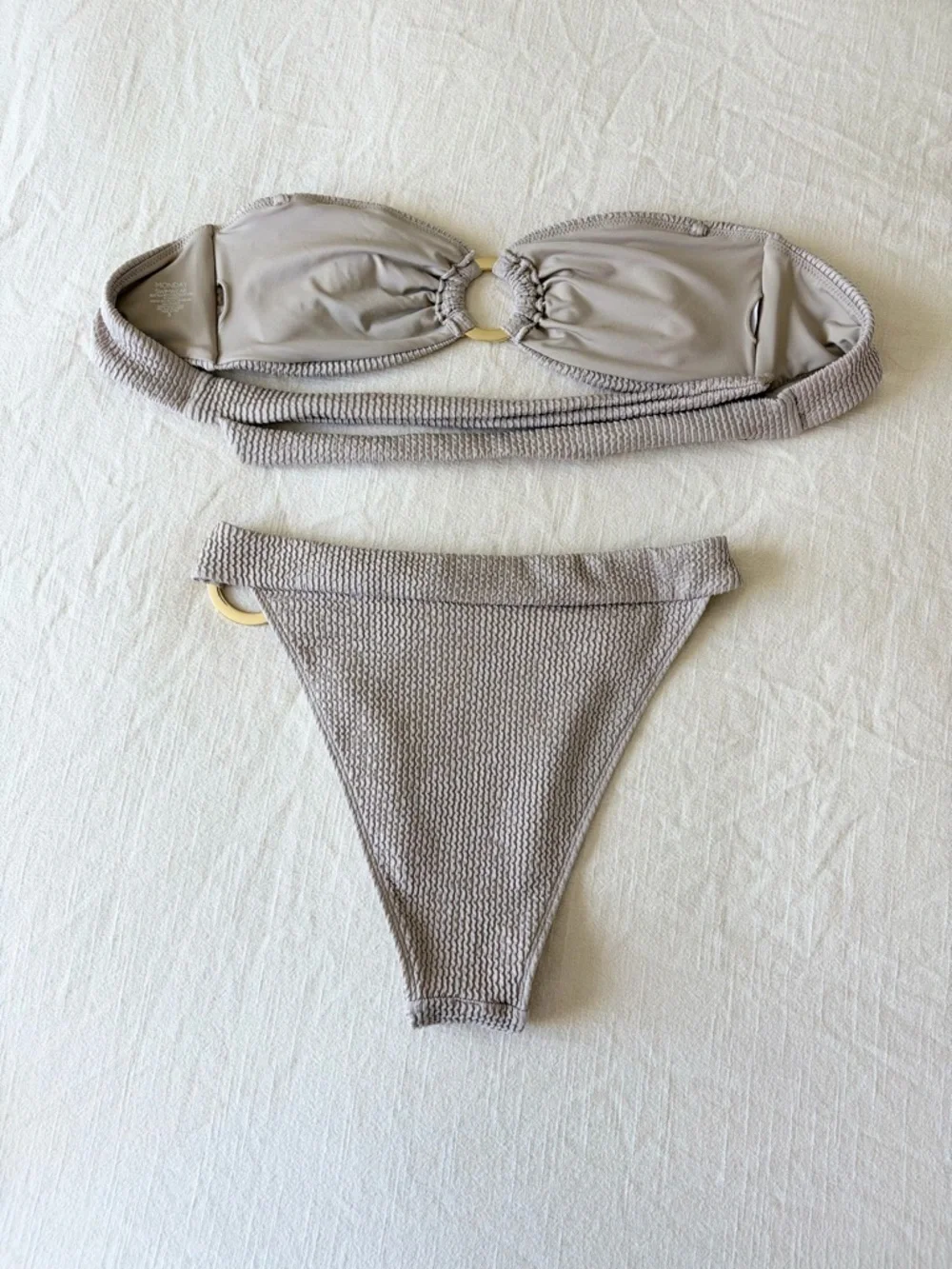 Monday Swimwear | Taupe Bandeau Bikini Set with Ring Detail